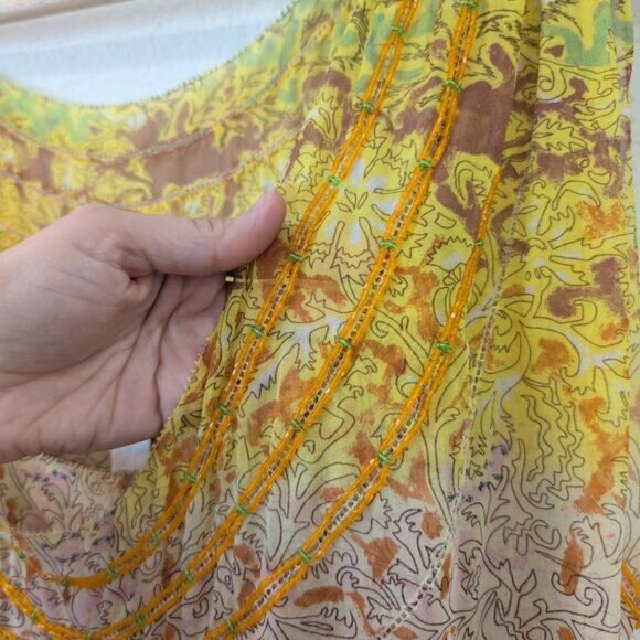 Diane von Furstenberg Silk Beaded Blouse Yellow Multi Top Womens 10 Boho Dreamy - Picture 4 of 8